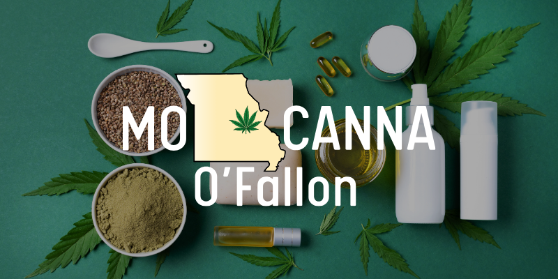 an array of cannabis products and ingredients against a green background
